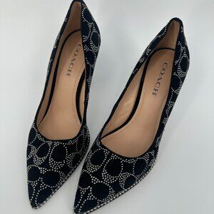 Coach Waverly G5228 Black Suede Signature C Studded Pointed Toe Heels Women’s 9B